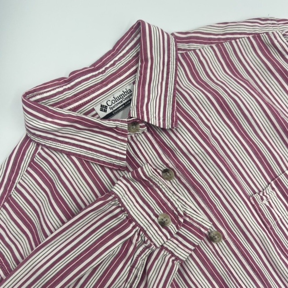 Columbia Sportswear Womens Pink Striped Button Down Long Sleeve Shirt Size Large